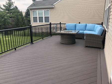 deck with blue couch